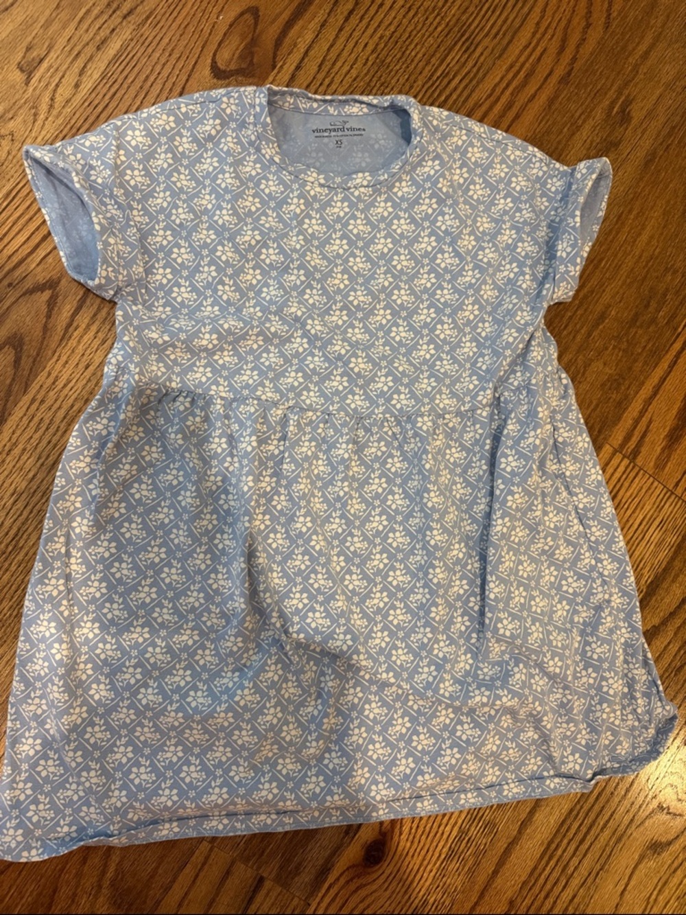 Vineyard Vines Light Blue and White Floral Casual Kids Dress